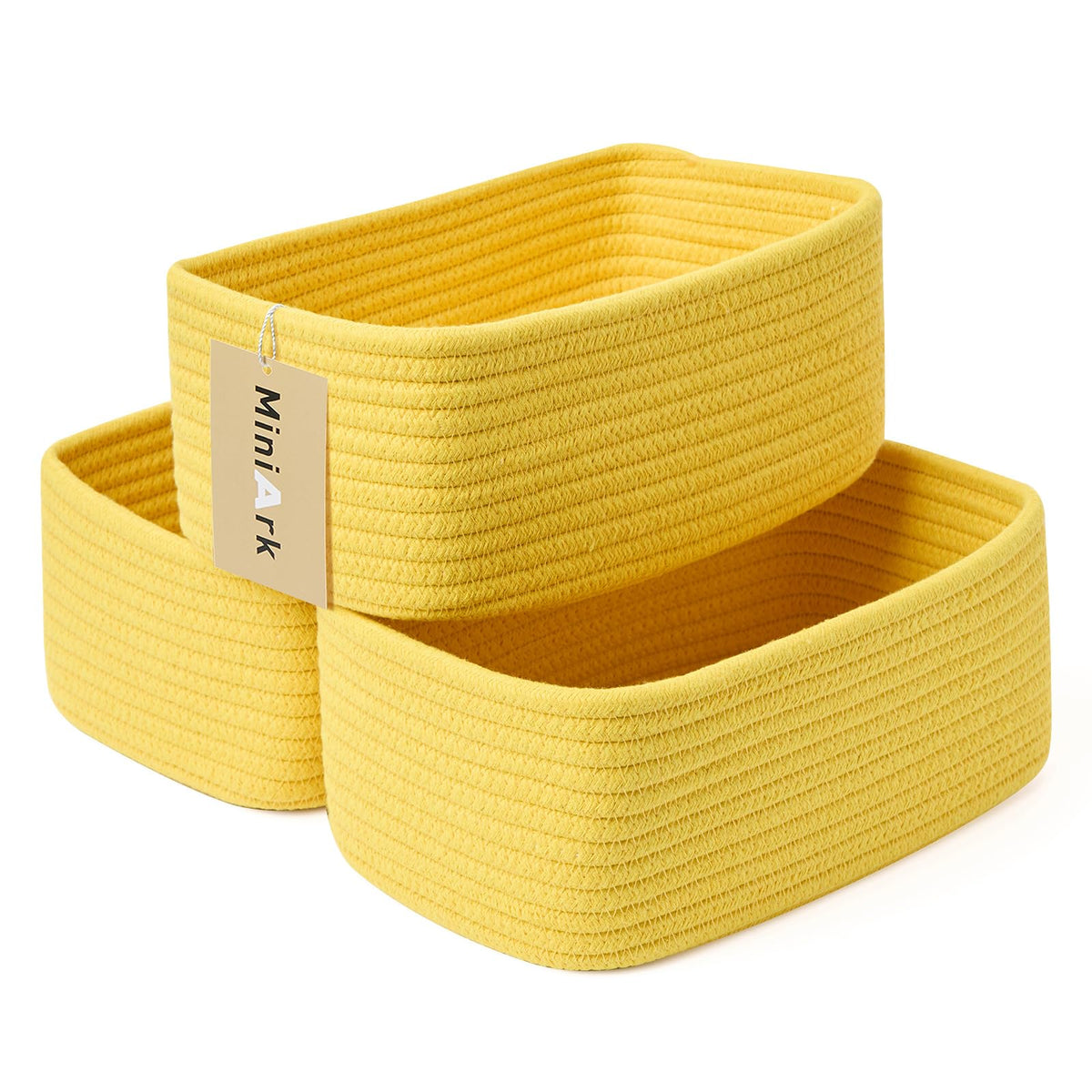 MiniArk Small Storage Baskets for Organizing | Closet Organizer Bins | Shelf Toy Basket | Woven Rope Baskets | Cube Decorative Box | Shallow Basket | L11.5xW7.5xH4.7| Brown