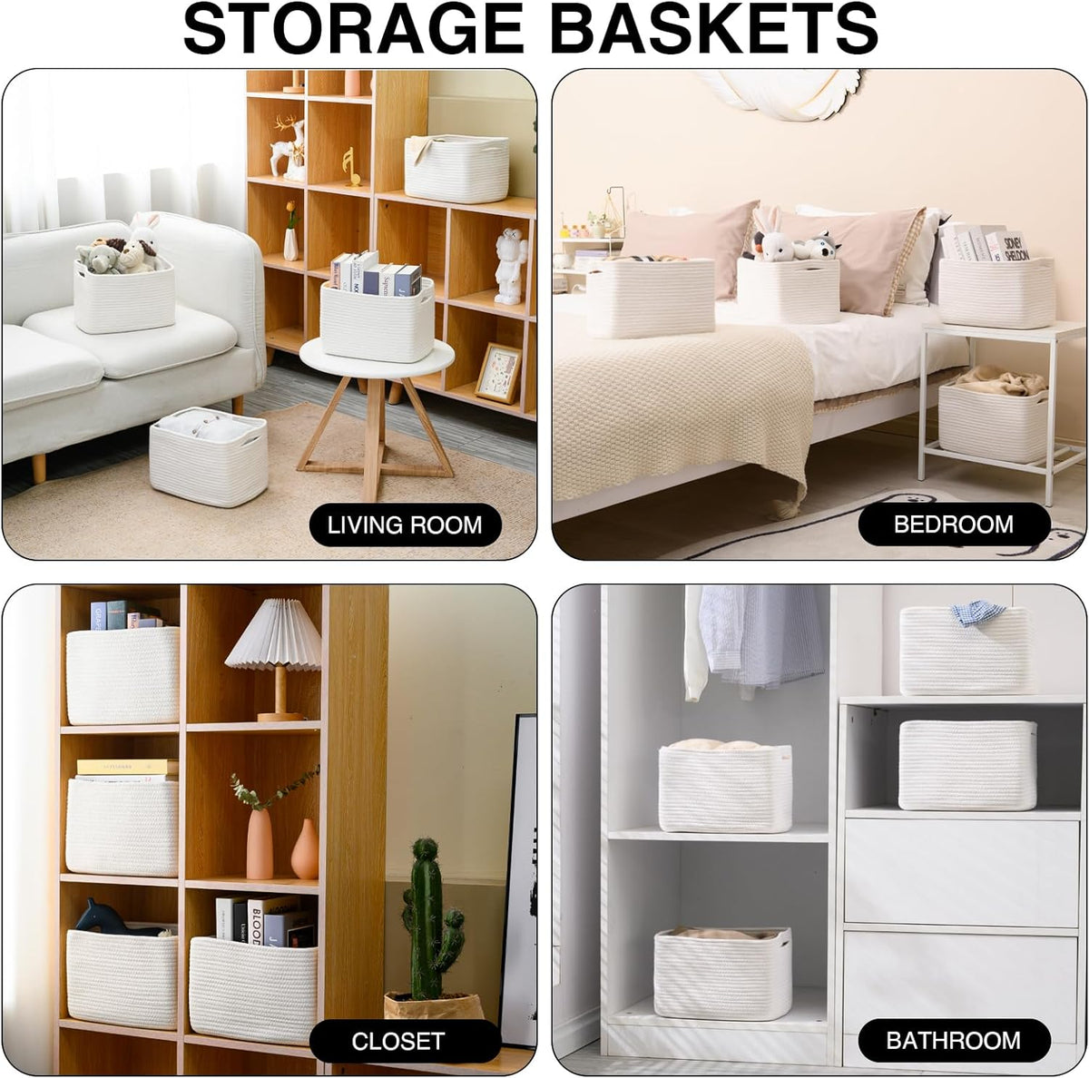 ICERZCZ Storage Baskets for Organizing 12.5"x9.1"x7.9" (4 Packs) Off White