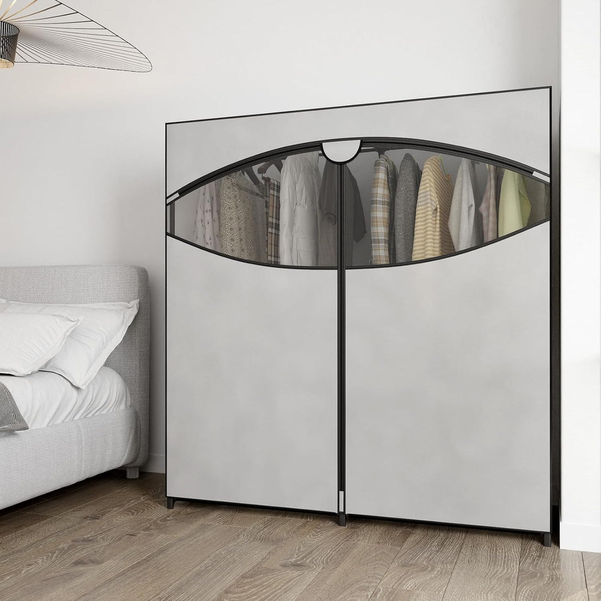 Whitmor Extra-Wide Portable Clothes Closet, 60" Wide Closet Organizers and Storage with Cover, Heavy Duty Metal Clothes Rack, Stable and Easy Assembly Clothes Storage, Light Grey