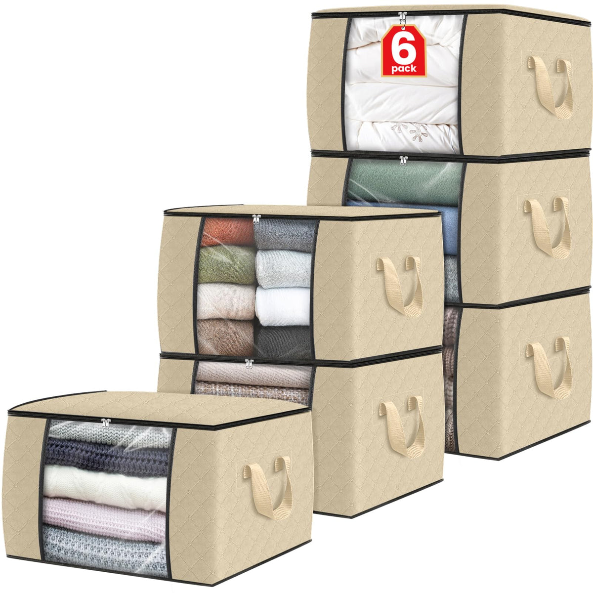 Fab totes 6 Pack Storage Bags for Clothes Blanket Storage Bins with Lids