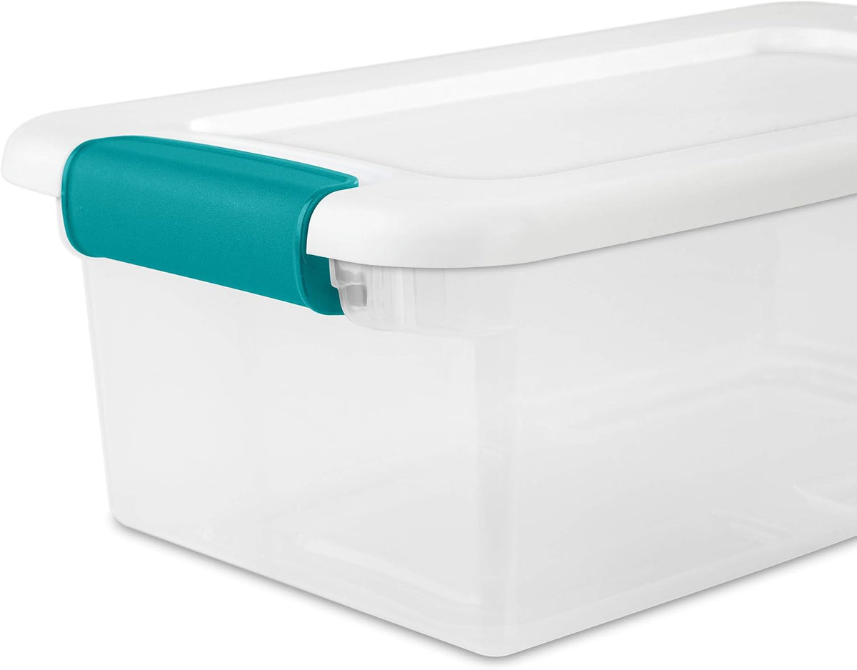 Sterilite 6 Quart Latching Box, Small Clear Plastic Storage, White, 12 Pack