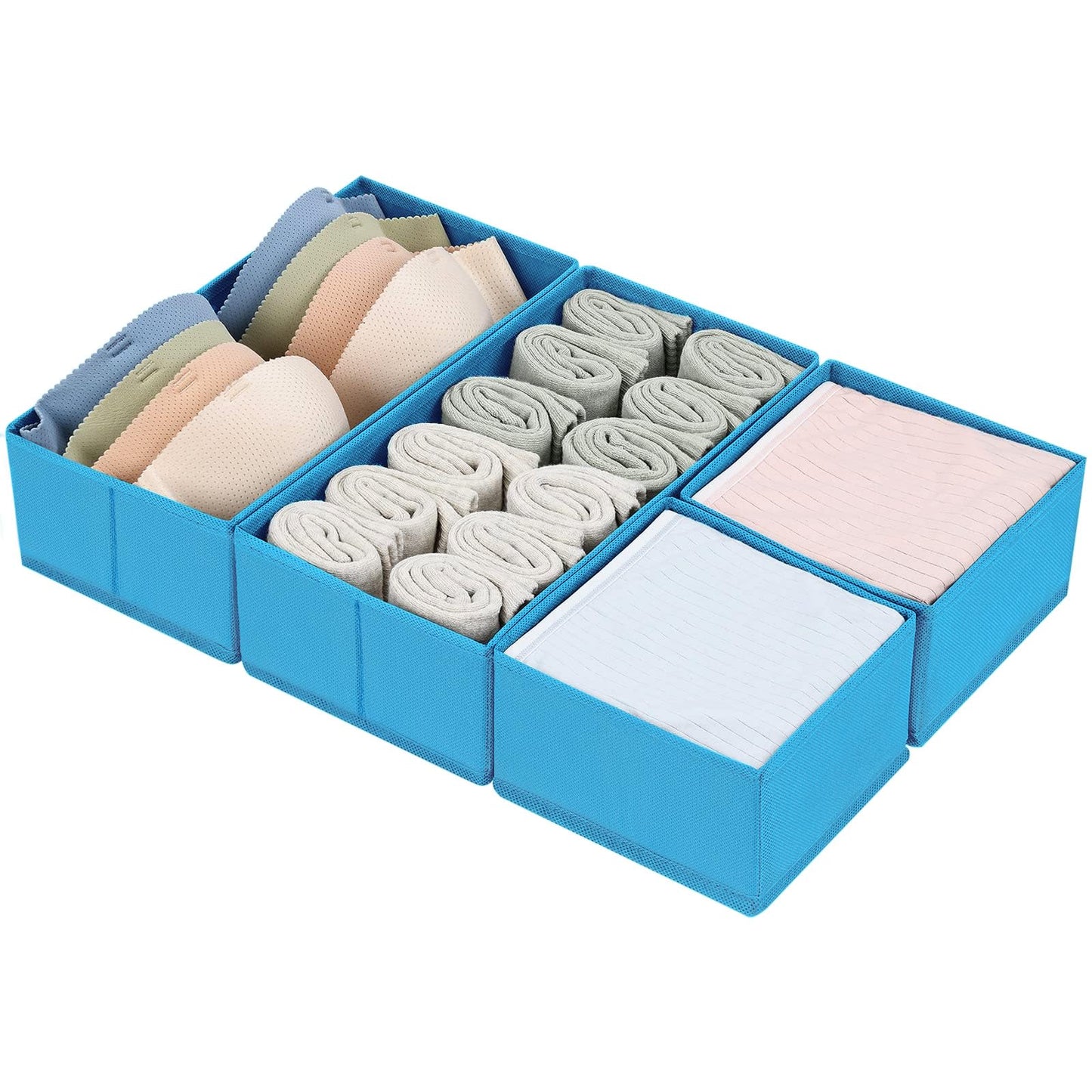 DIMJ Drawer Organizers Clothes, Dresser Organizer Bins for Baby Clothes,Underwear and Sock, Fabric Closet Organization and Storage Boxs, Drawer Dividers for Nursery, Clothing, Tie - 4 Pack, Beige