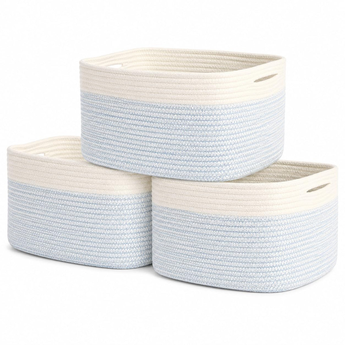 OrganiHaus Cotton Rope Baskets for Shelves, Set of 3, 15x9x10