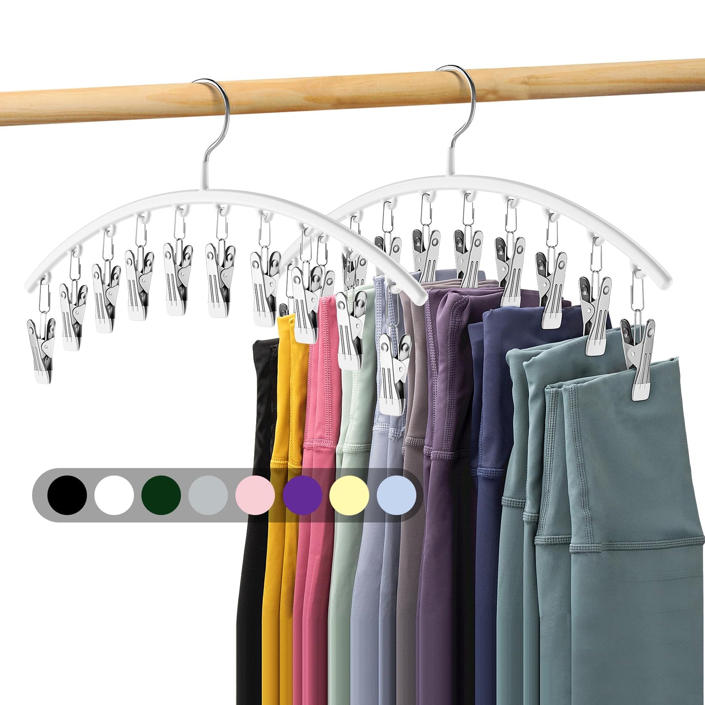 Volnamal Legging Organizer for Closet, Metal Yoga Pants Hanger w/Rubber Coated 2 Pack w/10 Clips Hold 20 Leggings, Hangers Space Saving Hanging Closet Organizer for Closet Organizers and Storage-Grey