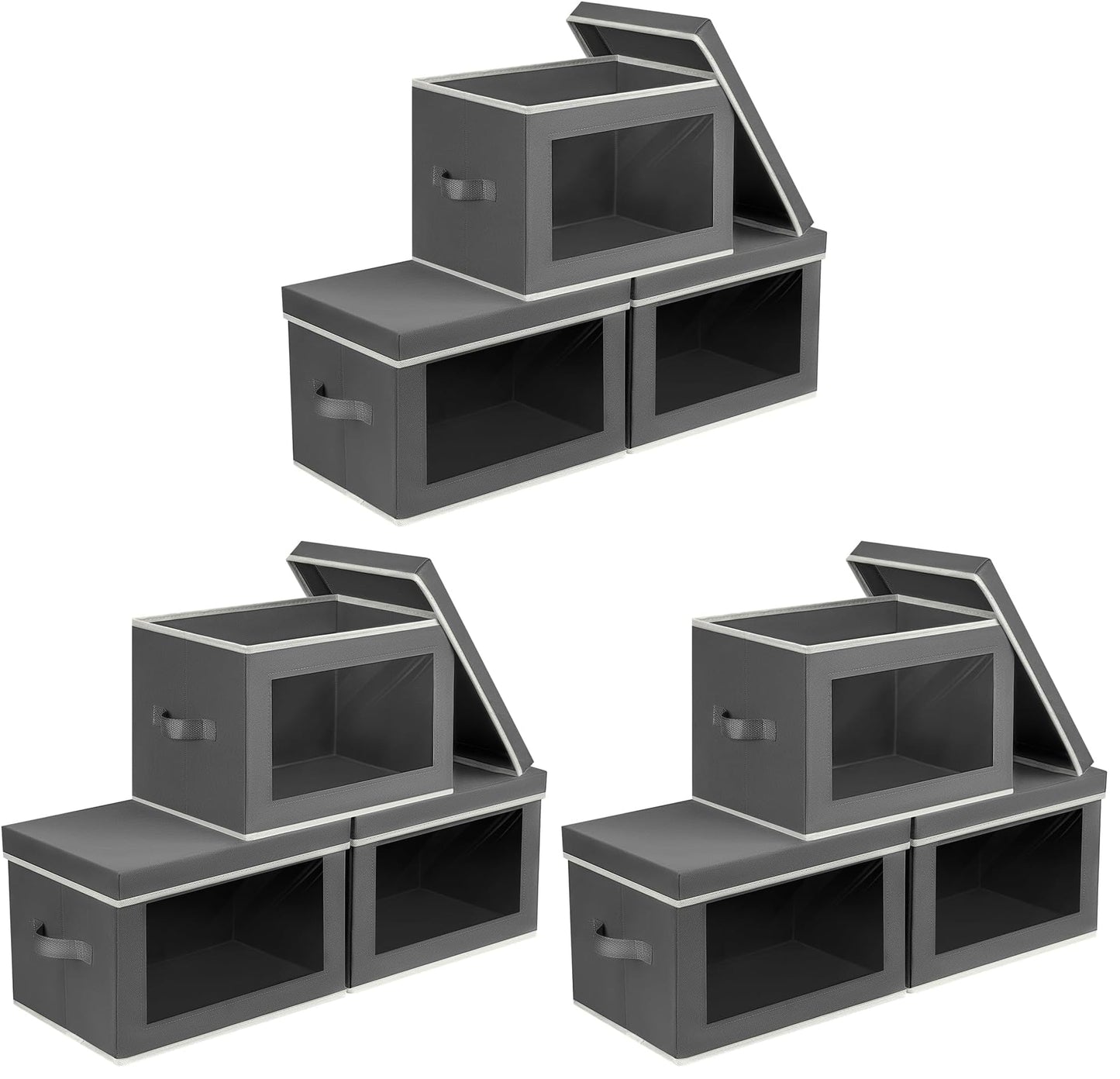 Homsorout Storage Bins with Lids - Fabric Storage Boxe with Window, Collapsible Closet Organizers with Handles, 3 Pack Decorative Bin, Home Cubes Baskets for Clothes, Hat, Books, Dark Grey