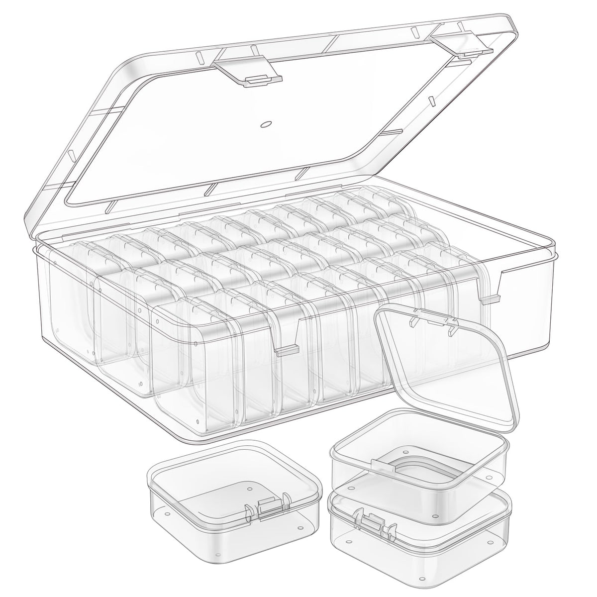 Mathtoxyz Bead Organizer Box, 30Pcs Small Beads Organizers and Storage Plastic Cases Mini Clear Dimond Storage Containers Boxes with Hinged Lid and Rectangle for Bracelet Making DIY Jewelry Craft Nail