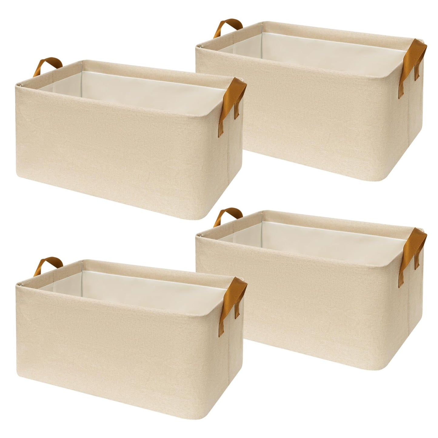 SNWDN 6 Pack Closet Cloth Storage Bins with Handles (Beige 15''L x 10.2''W x 8.2''H)