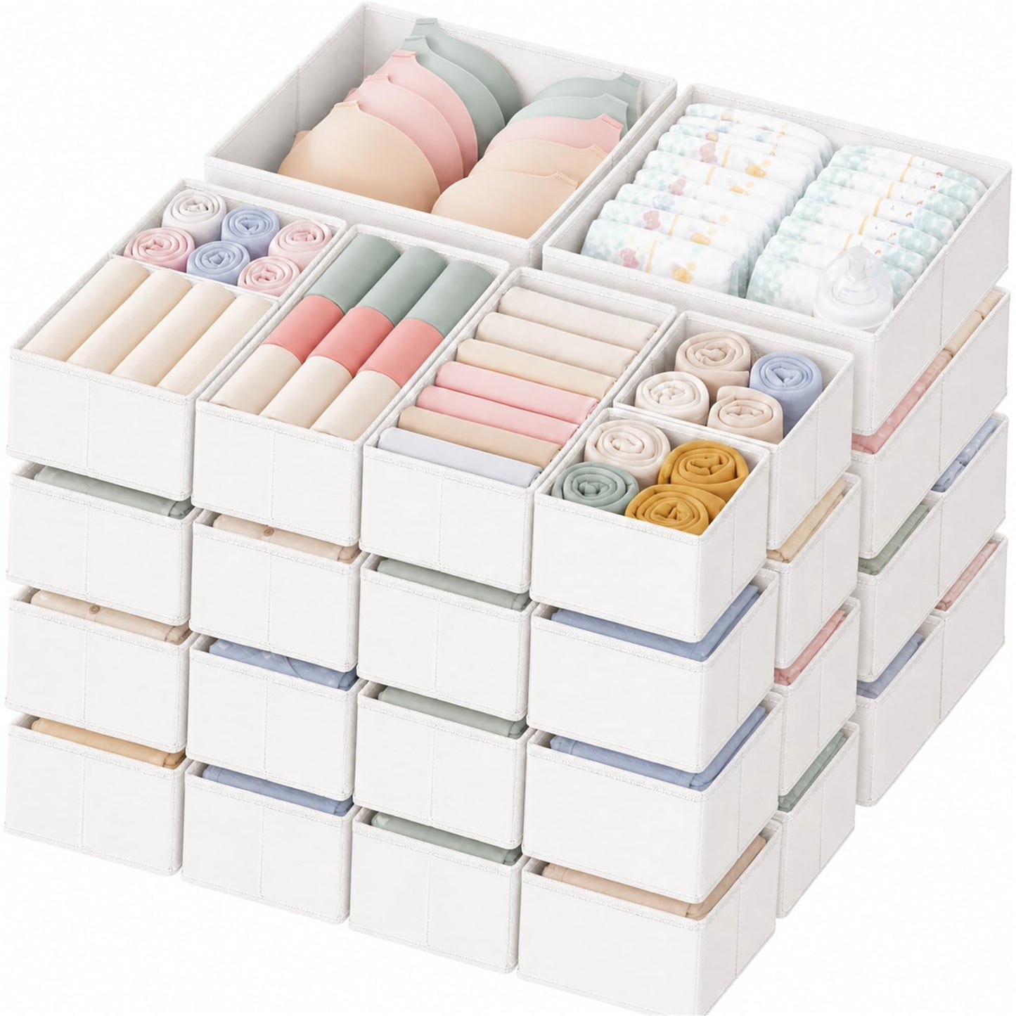 Criusia Drawer Organizer Clothes, 14 Pack Dresser Organizer for Baby Clothes, Underwear, Sock- Foldable Closet Organization and Storage Dividers Bins for Nursery, Bedroom and Dorm (Beige)