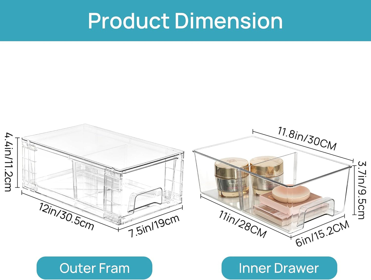 Vtopmart 4 Pack Stackable Clear Drawer with Dividers