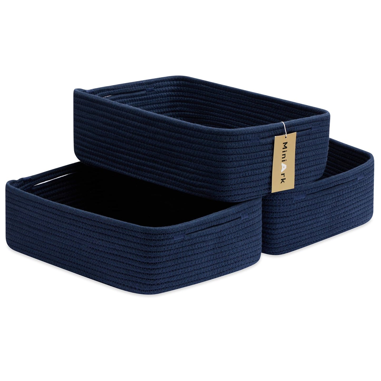 MiniArk Large Shallow Organizing Baskets 15x11x5.1 Inches - Rope Woven Storage Bins for Bathroom, Shelves, Cube Closet, Mixed Brown 2 Packs
