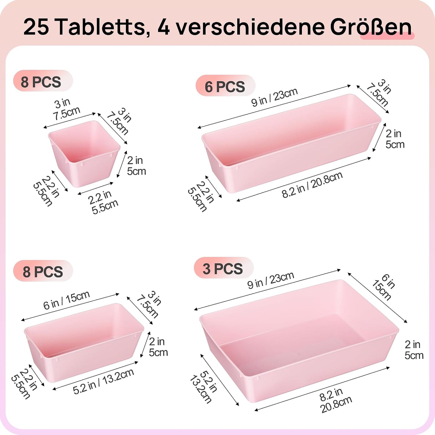 Vtopmart 25 Pack Plastic Drawer Organizers with Non-slip Rubber Pads
