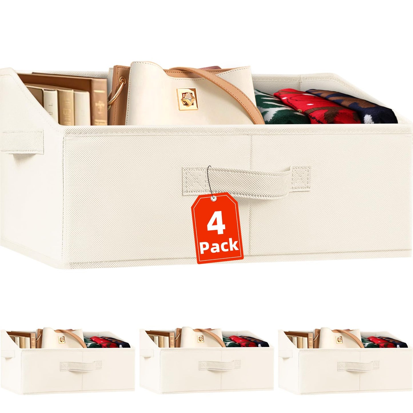 Criusia Closet Organizers Bins 6 Pack - Large Closet Shelf Organizer with Handles - Fabric Trapezoid Home Organization and Storage Baskets for Organizing Clothes Toy Blanket Towel Purse Hats