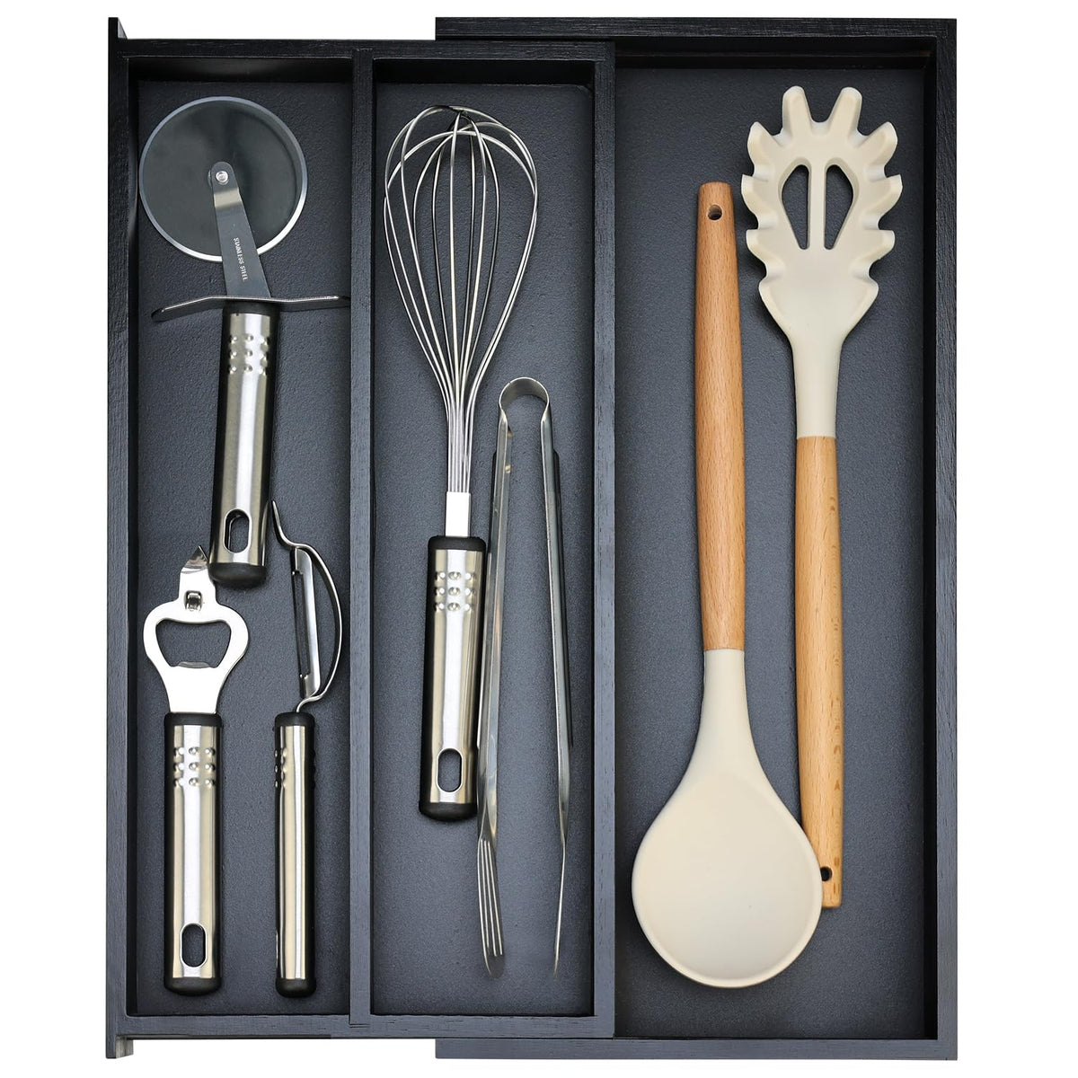Large Bamboo Kitchen Utensil Drawer Organizer Expandable Silverware Tray