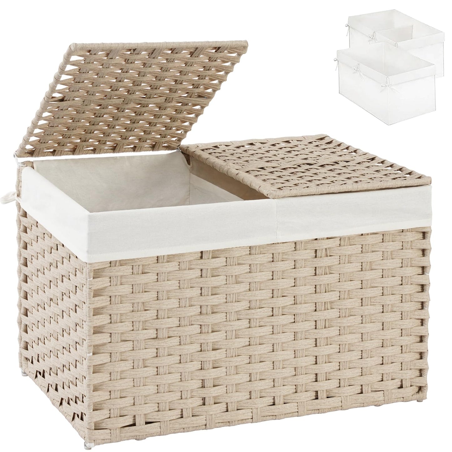 SETVSON Storage Basket with Lid, 2-Lid PE Rattan Storage Bin, Natural