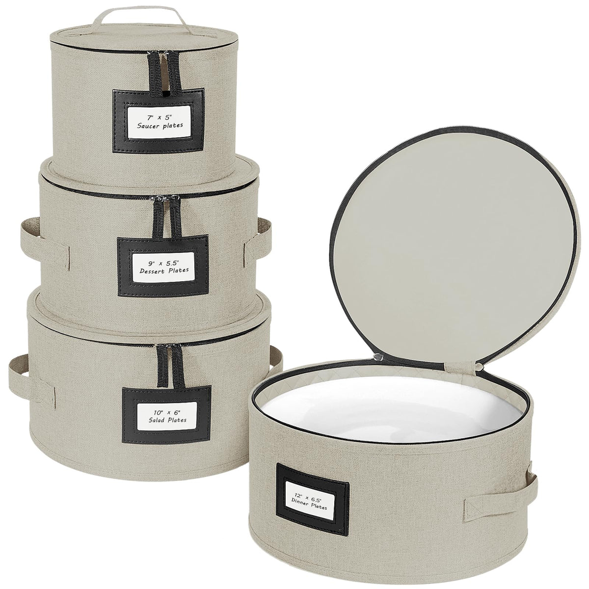 BALEINE China Storage Containers, Sturdy Quilted Wine Glass Storage, Plate Organizer with Carry Handles, Moving Boxes for Dishes, Cups, Mugs and Stemware (Plate Mug Combo, Soft Shell Cream)