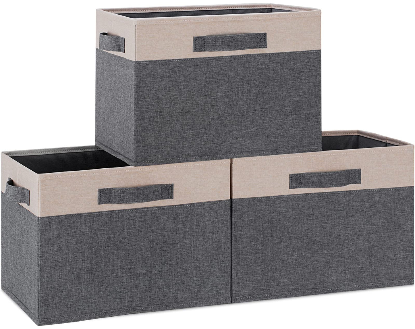 GhvyenntteS Large Fabric Storage Bins with 3 Handles, 15x11x9.6 Inch Storage Baskets for Shelves, Foldable Closet Storage Bins for Shelves, Closet Organizers and Storage Boxes 3 Pack