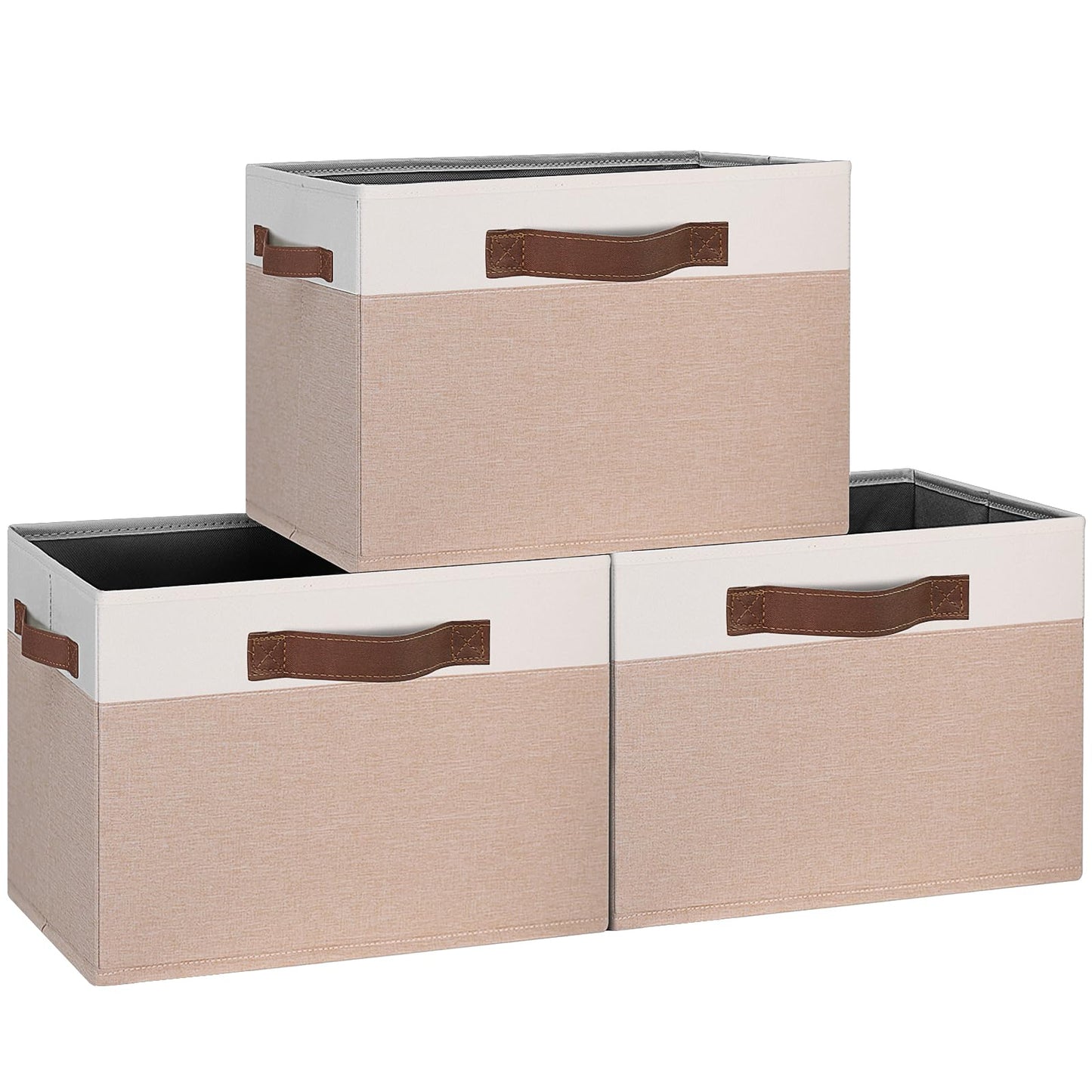 GhvyenntteS Large Fabric Storage Bins with 3 Handles, 15x11x9.6 Inch Storage Baskets for Shelves, Foldable Closet Storage Bins for Shelves, Closet Organizers and Storage Boxes 3 Pack