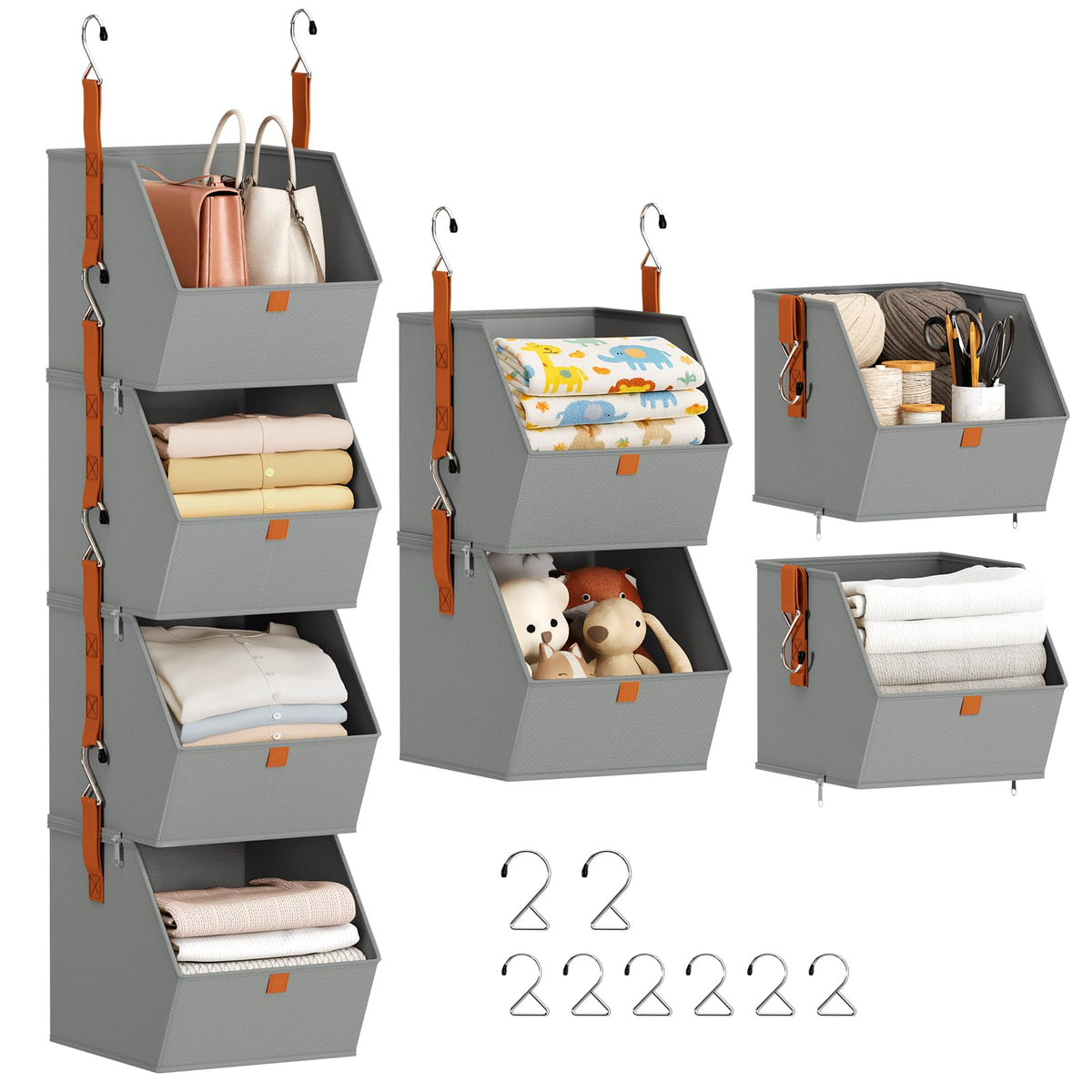 Homsorout Hanging Closet Organizer 4 Tier - Clothes Hanging Shelves, Space-Saving Closet System, Fabric Storage Bins Bedroom Organization, Collapsible Baskets for Home, Dorm, Rv, Beige