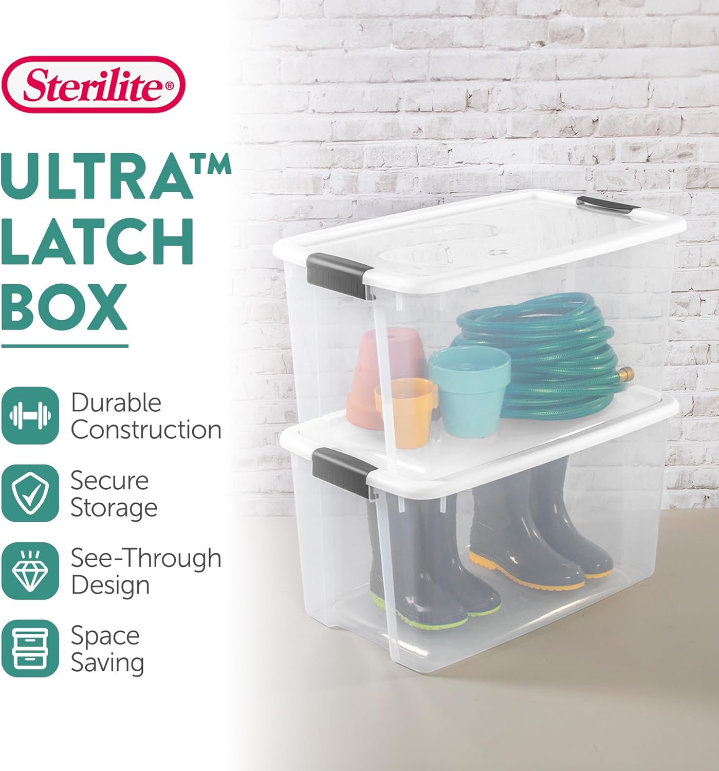 Sterilite Ultra Latch Box with Lids for Home and Office, 70 Quart, 4-Pack