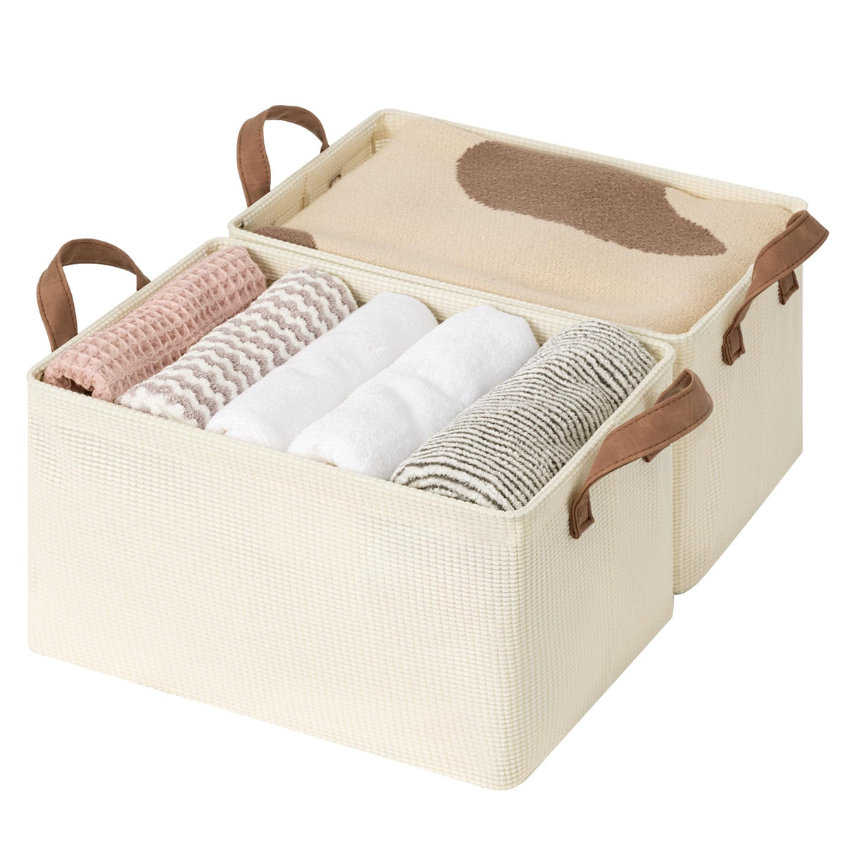 StorageWorks Fabric Storage Bins, Khaki and Beige Stripes, 2-Pack