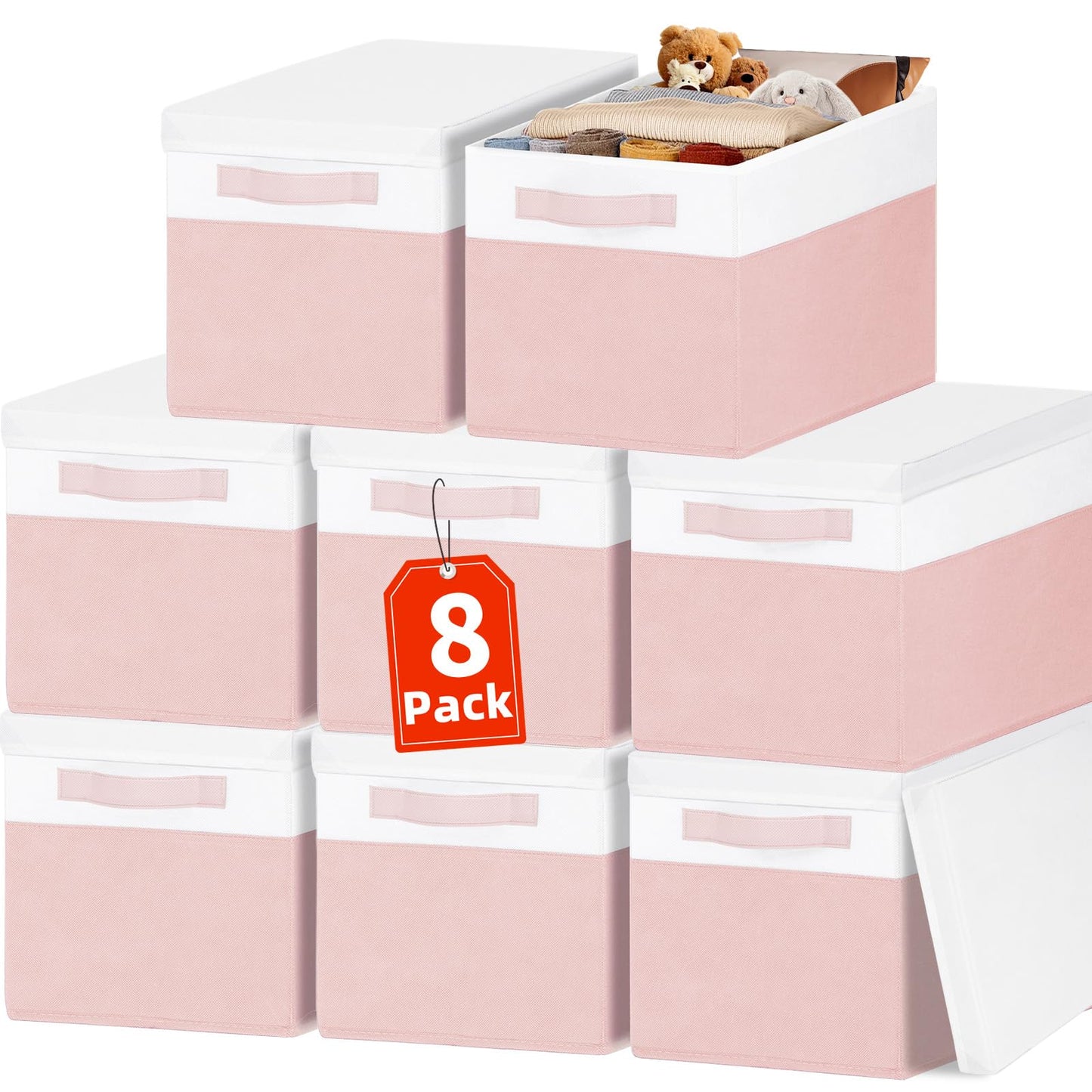 Large Closet Storage Baskets Bins with Lids 4 Pack, Storage Baskets for Organizing Shelves Nursery Bedroom, Home Dorm Closet Organizers Cubes for Clothes Toys Blanket Book - Stackable -14x10x9.5
