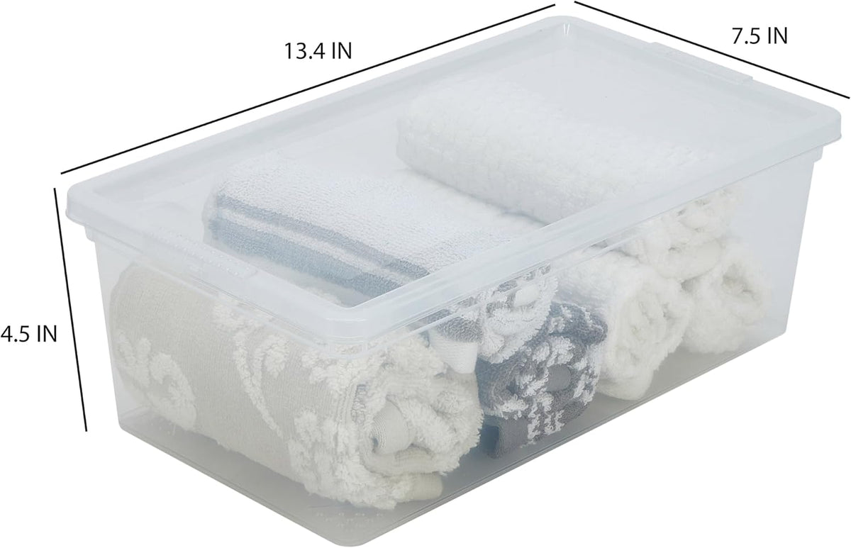 Simplify Storage Bins with Lids | Dimensions: 13.23"x 7.5"x 4.5" |6 Pack| Stackable | Nestable Bins | Great for Clothing | Books | Household Items | Shoes | Home Organization | Clear.