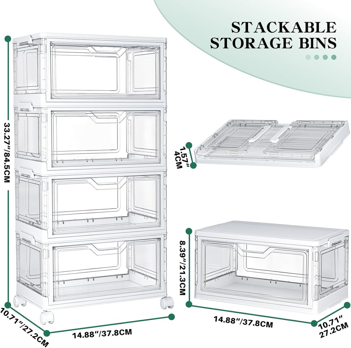 Kmiectse Clear Storage Bins with Lids - 4 Tier 23qt Plastic Stackable Bins