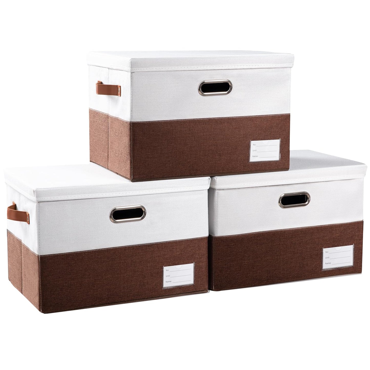 PRANDOM Large Collapsible Storage Bins with Lids [3-Pack] Jute Fabric Foldable Storage Boxes Organizer Containers Baskets Cube with Cover for Home Bedroom Closet Office Nursery (17.7x11.8x11.8)