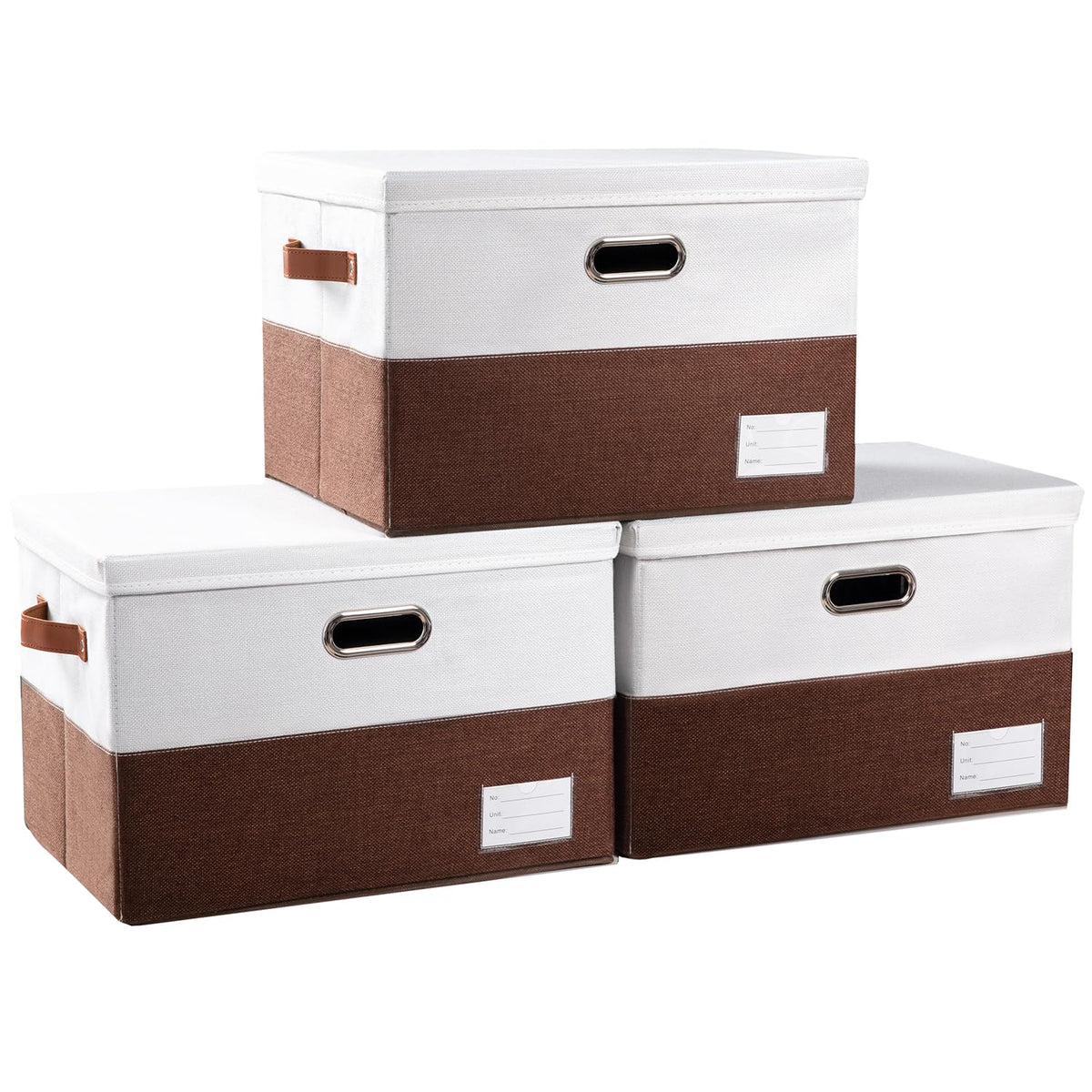 PRANDOM Large Collapsible Storage Bins with Lids [3-Pack] Linen/Cotton Blend Foldable Storage Boxes Organizer Containers Baskets Cube with Cover for Home Bedroom Closet Office Nursery(17.7x11.8x11.8)