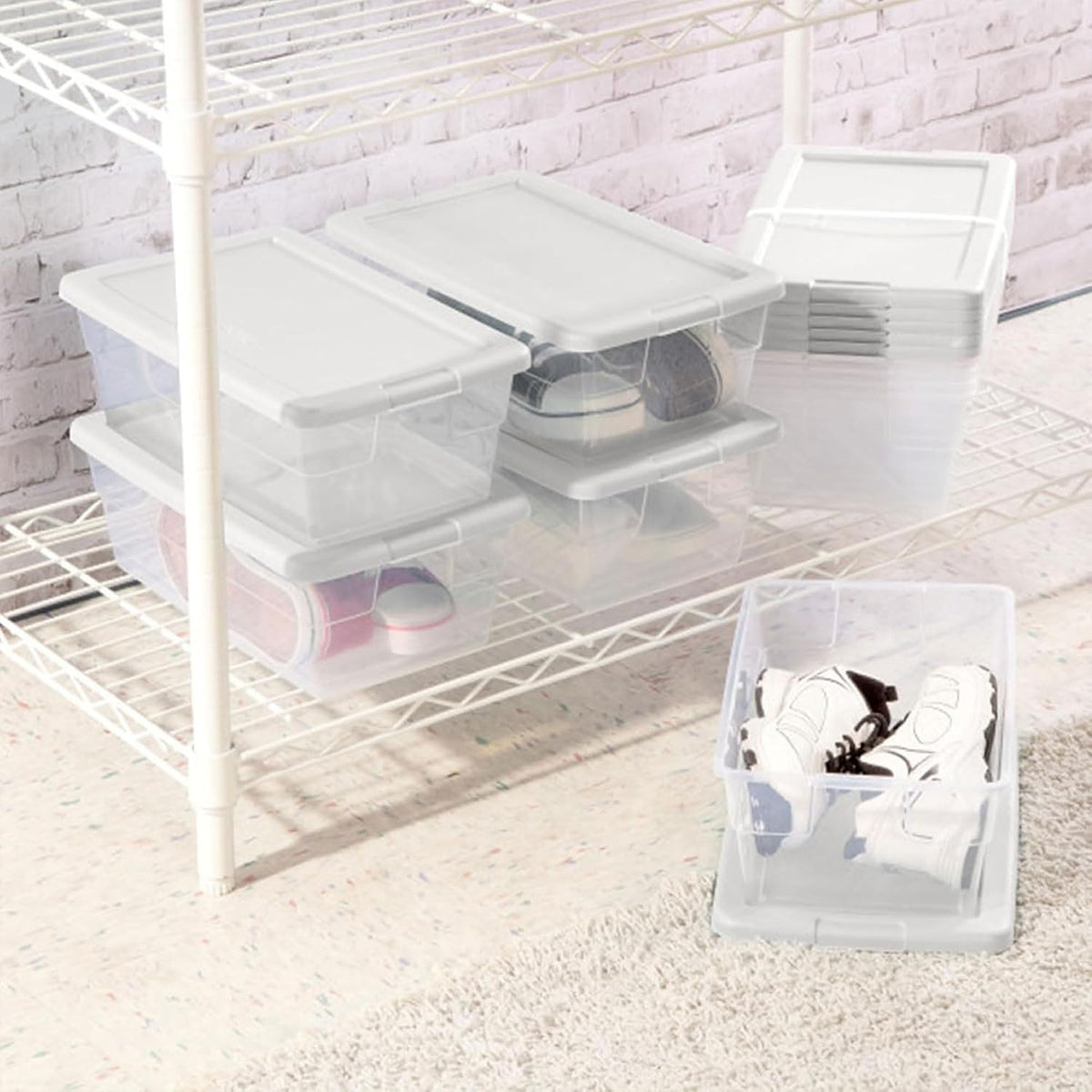 Sterilite Storage Boxes, Stackable Clear Plastic Bins, 6 Quart, 12-Pack