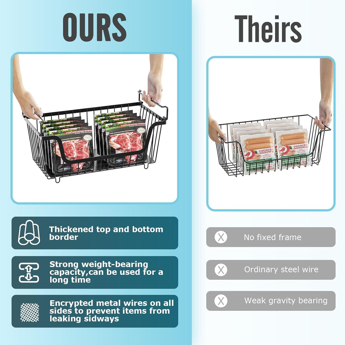 4 Pcs Stackable Wire Baskets Pantry Organizers and Storage Bins,Black