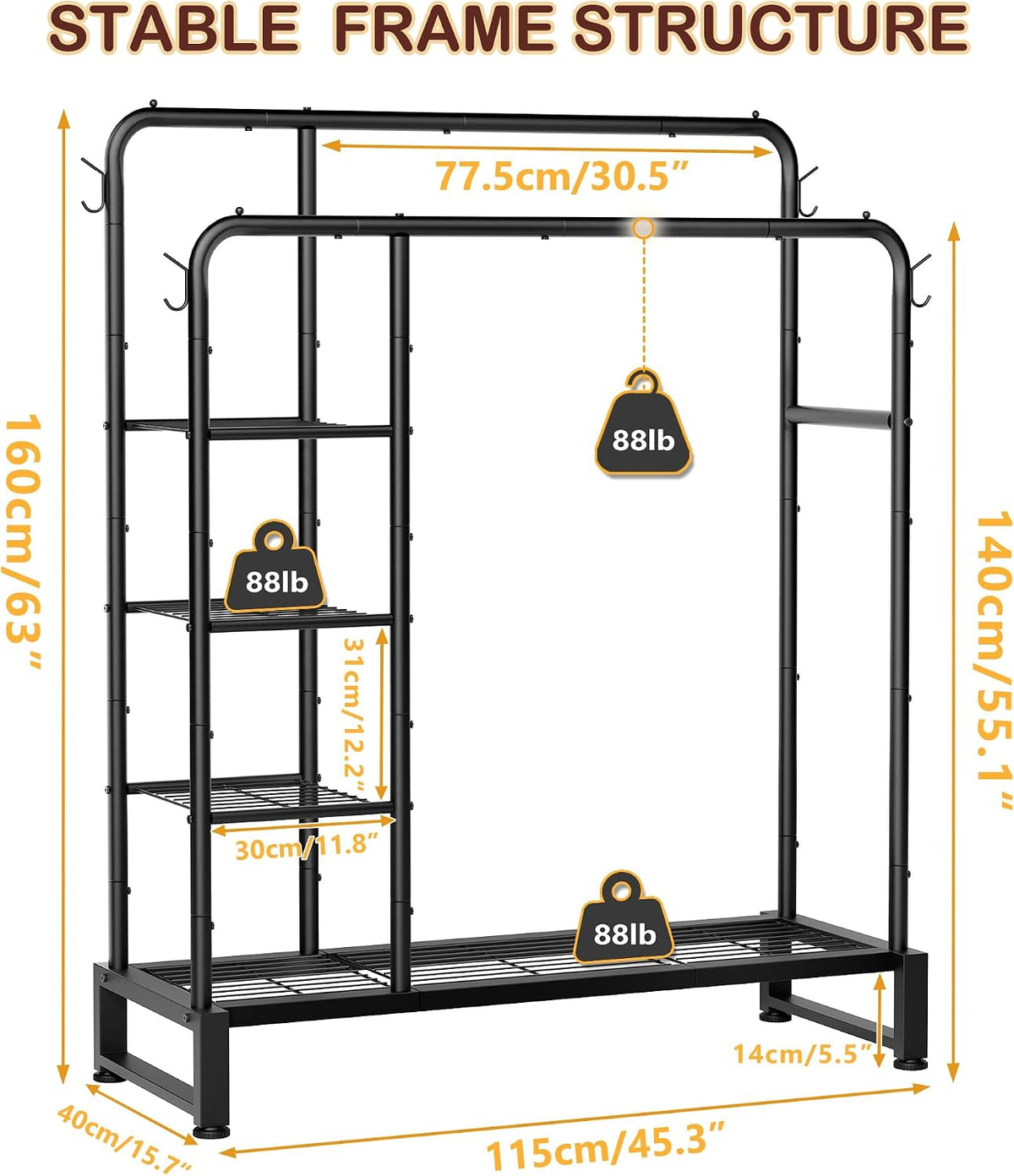 Double Rods Clothes Rack Clothing Rack, Clothes Rack for Hanging Clothes