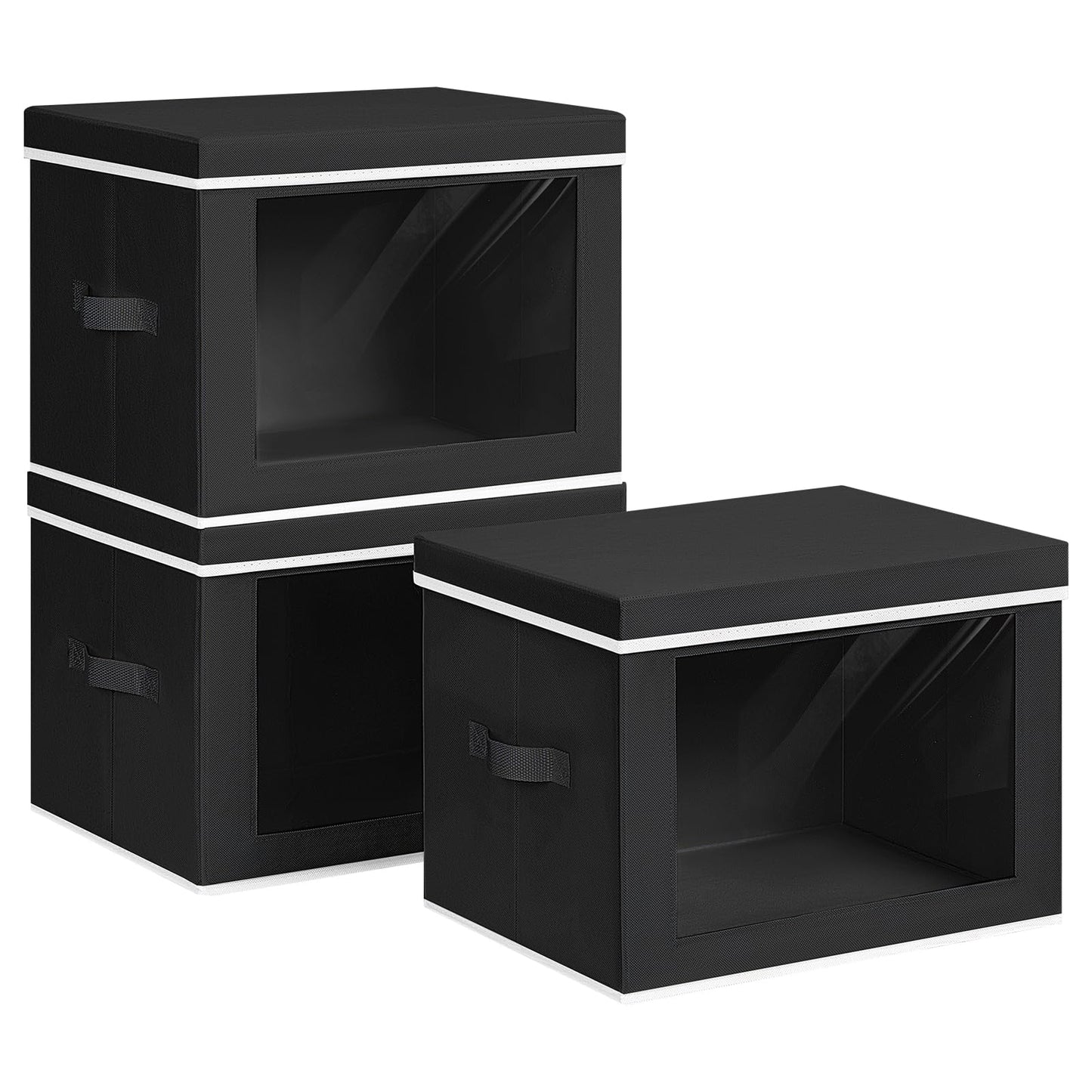 Homsorout Storage Bins with Lids - Fabric Storage Boxe with Window, Collapsible Closet Organizers with Handles, 3 Pack Decorative Bin, Home Cubes Baskets for Clothes, Hat, Books, Dark Grey