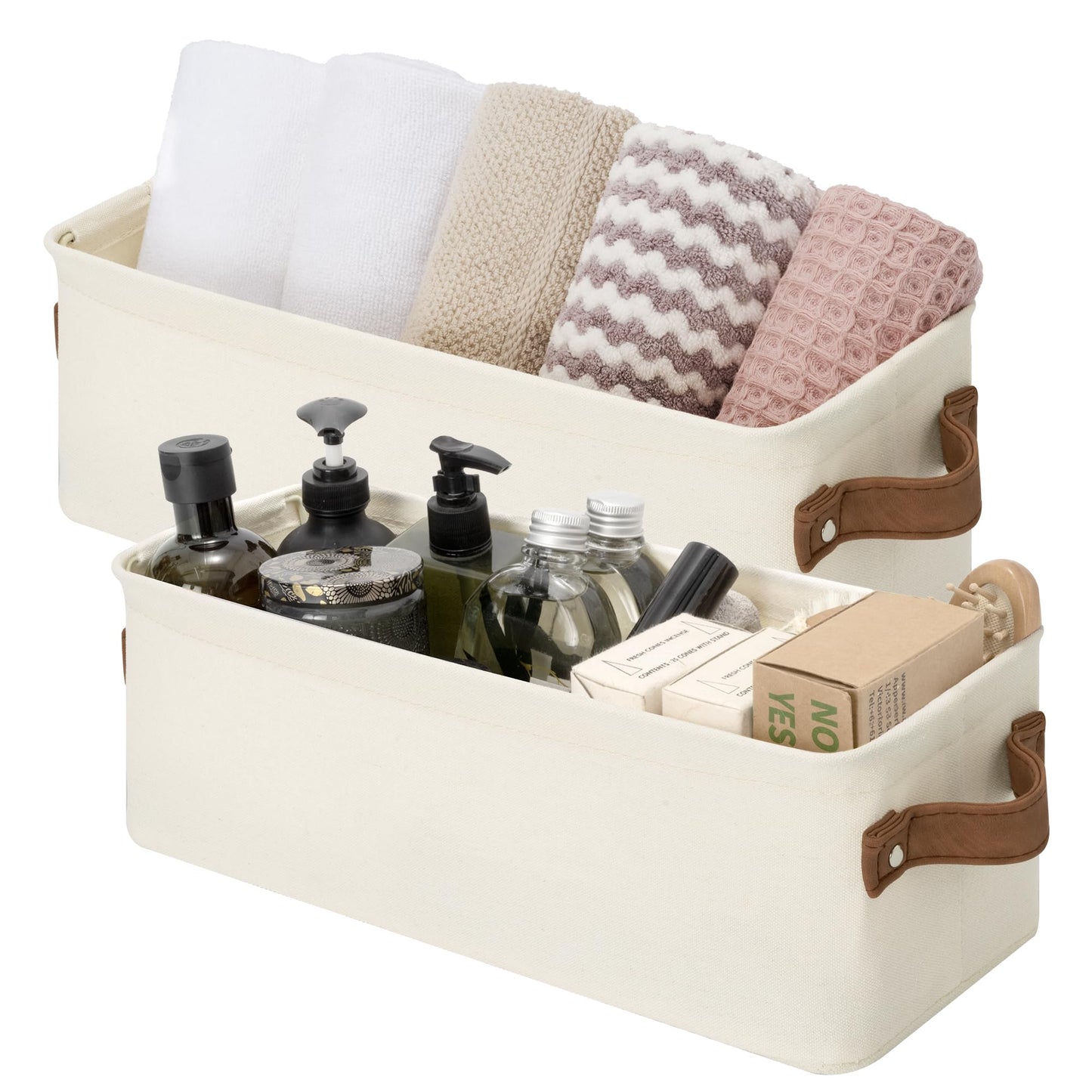 StorageWorks Fabric Narrow Storage Bins, Khaki and Beige Stripes, 2-Pack