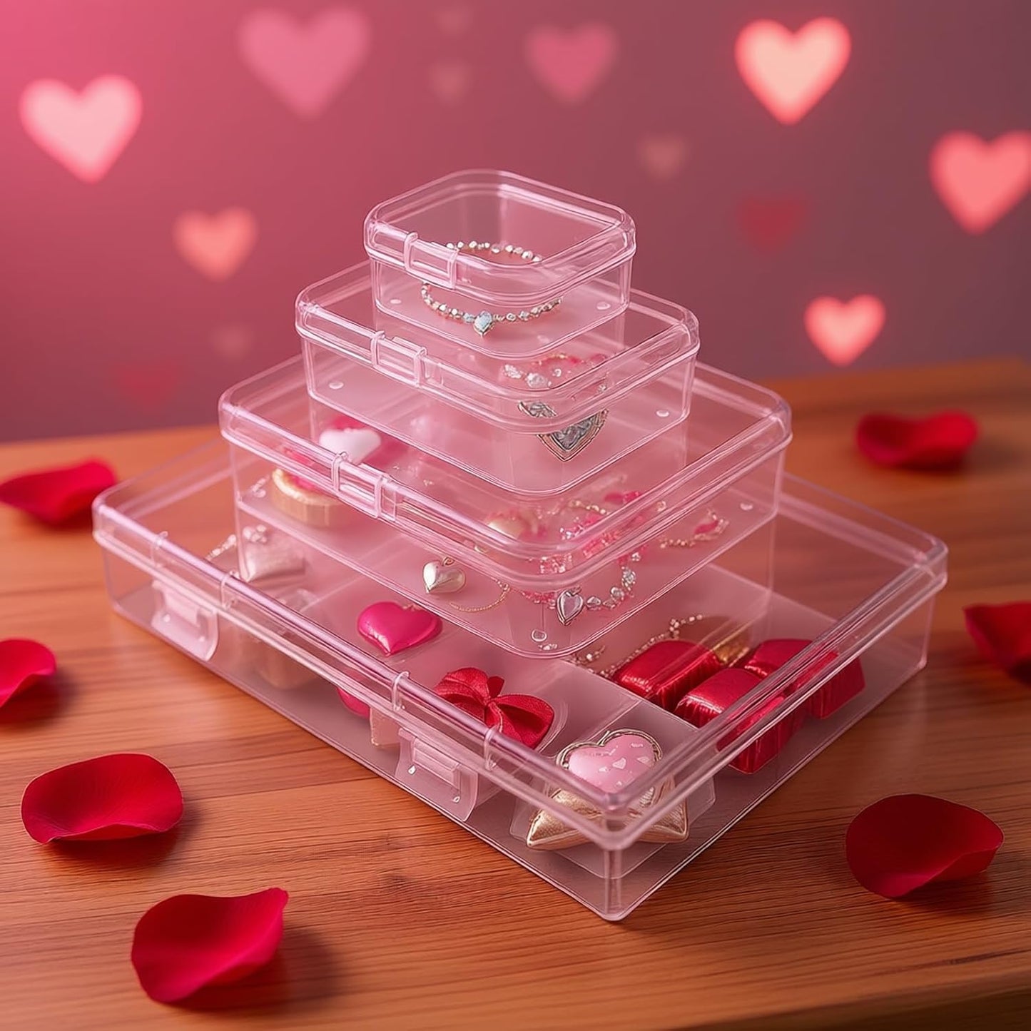 24 Pieces Mixed Sizes Rectangular Empty Mini Clear Plastic Organizer Box