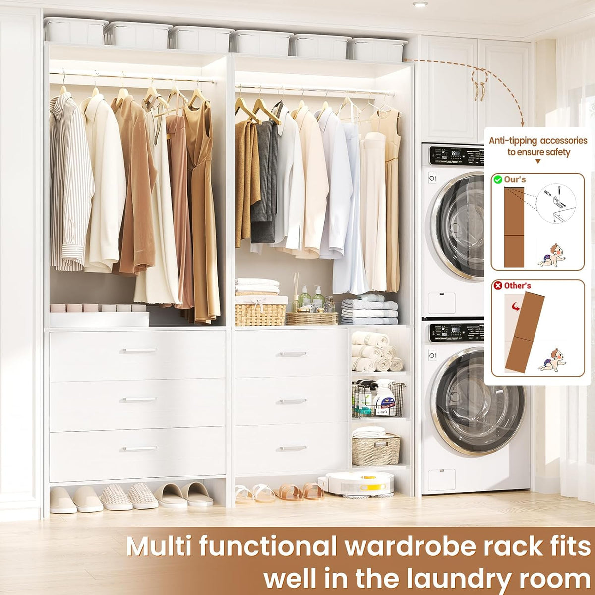 Aheaplus Closet System with 6 Drawers, 4.5ft, Set of 2, White