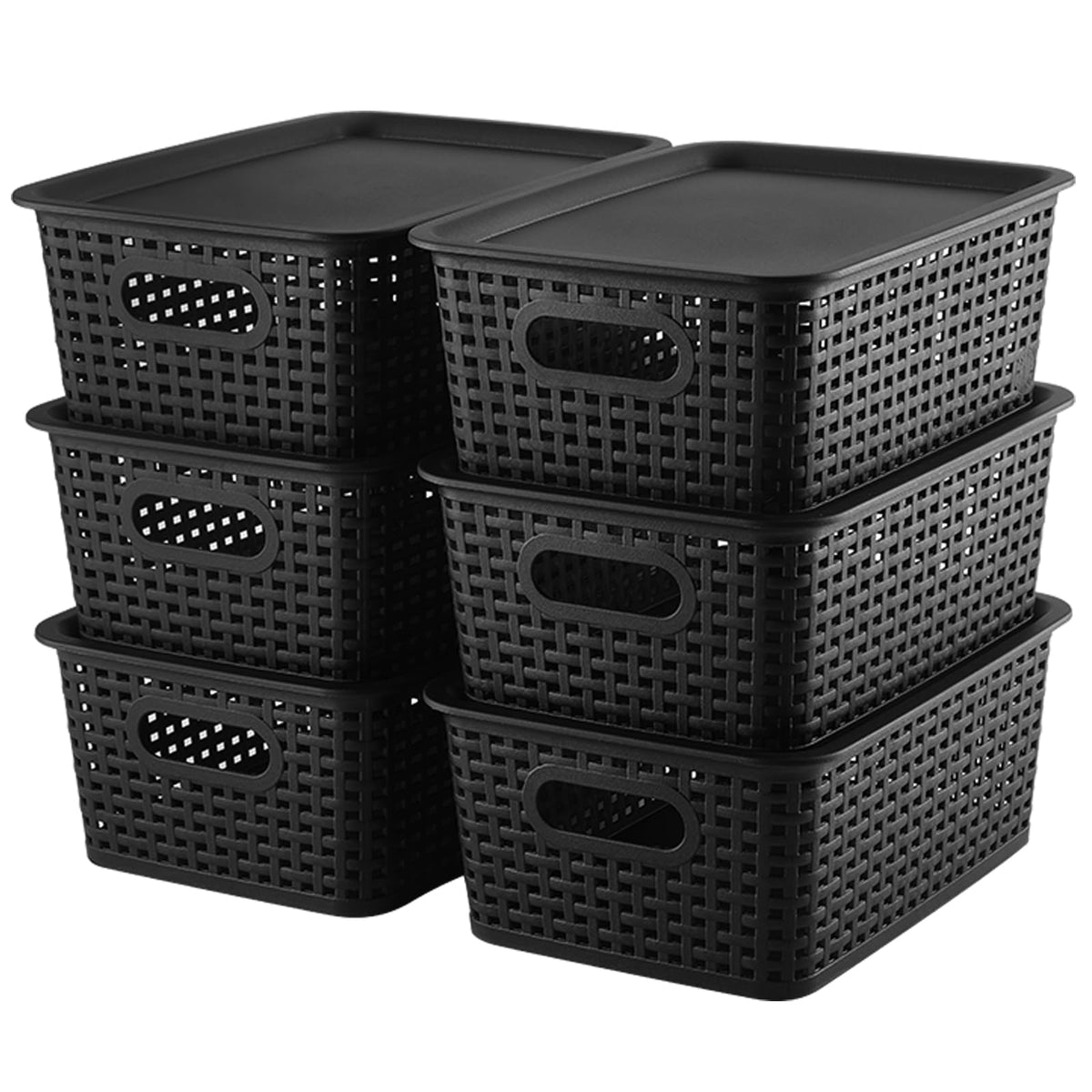 AREYZIN Plastic Storage Baskets -6 Pack, Storage Bins with Lid Organizing Container Lidded Knit Storage Organizer Bins for Shelves Drawers Desktop Closet Playroom Classroom Office,Gray