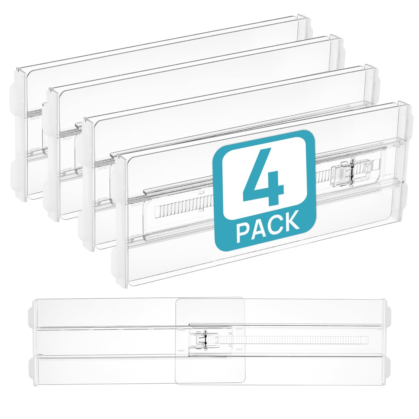 Vtopmart 8 Pack Shallow Drawer Dividers, 2.36" High 12.5"-20.8" Adjustable Expandable Kitchen Drawer Organizer, Clear Plastic Organizer Separators for Flatware, Utensil, Cutlery, Underwear, Clothes