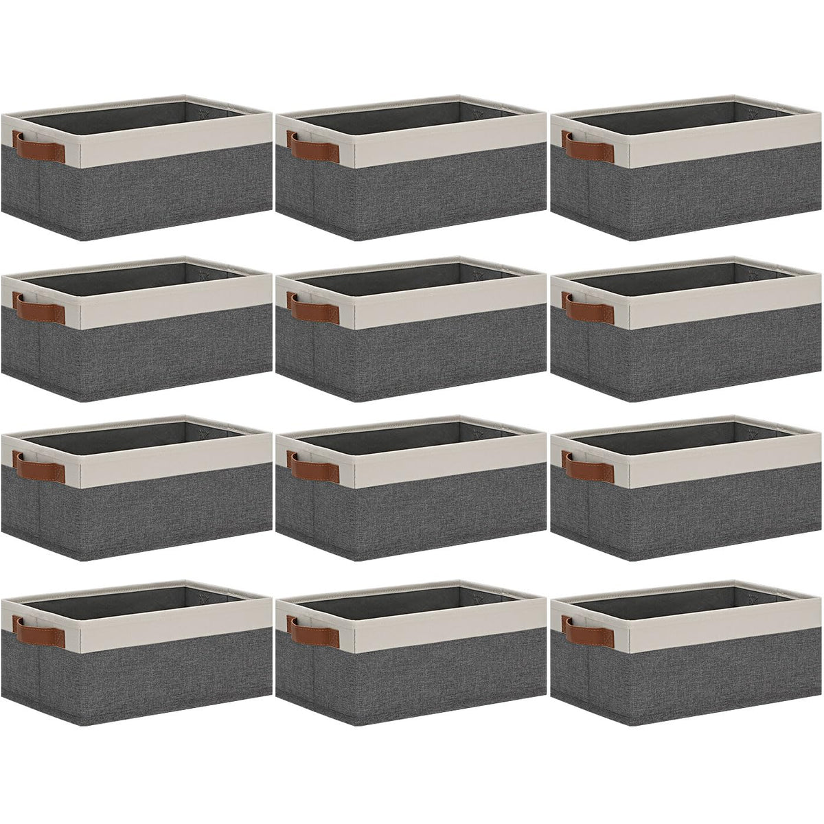 GhvyenntteS Storage Baskets for Organizing, Fabric Storage Bins with Leather H&les, Foldable Rectangular Storage Baskets for Shelves, Closets, Home, Office(Black/White, 6 Pack)11.8X7.9X5.1 in
