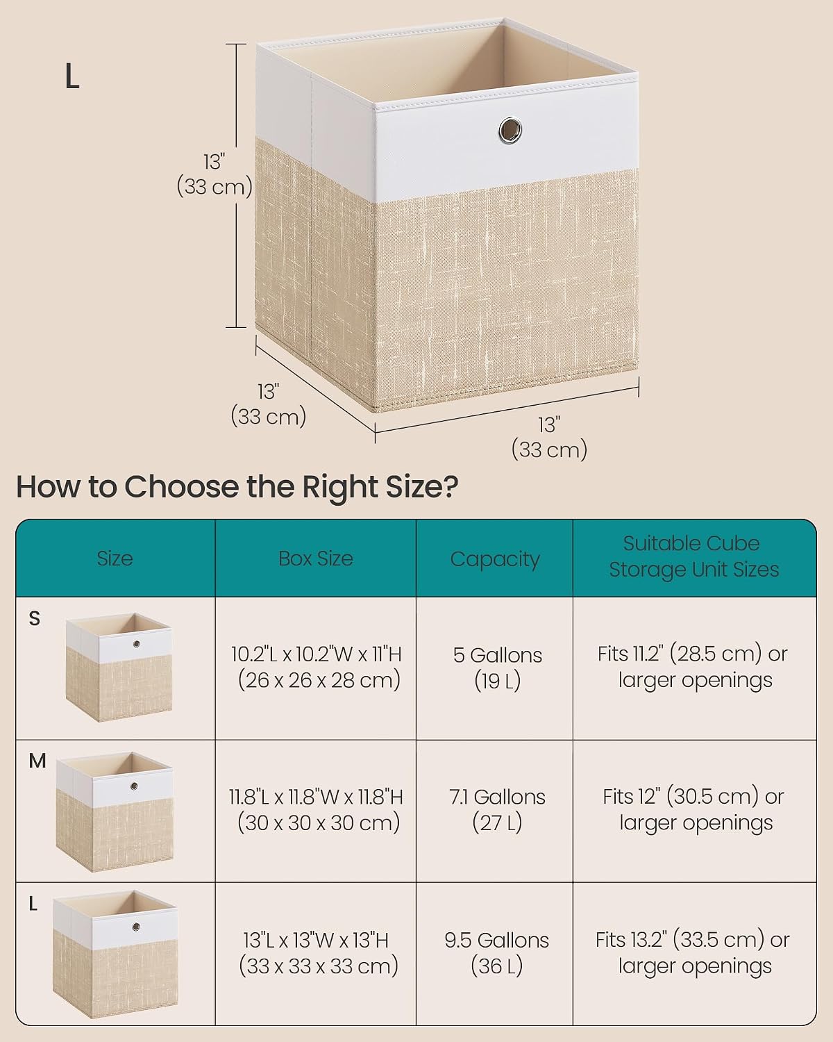 SONGMICS Storage Cubes, Set of 6 Foldable Organizer Boxes with Handles