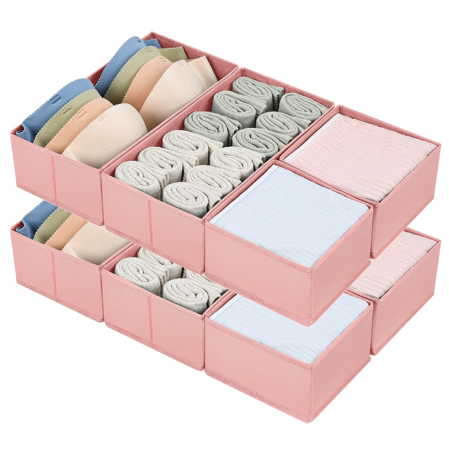 DIMJ Drawer Organizers Clothes, Dresser Organizer Bins for Baby Clothes,Underwear and Sock, Fabric Closet Organization and Storage Boxs, Drawer Dividers for Nursery, Clothing, Tie - 4 Pack, Beige
