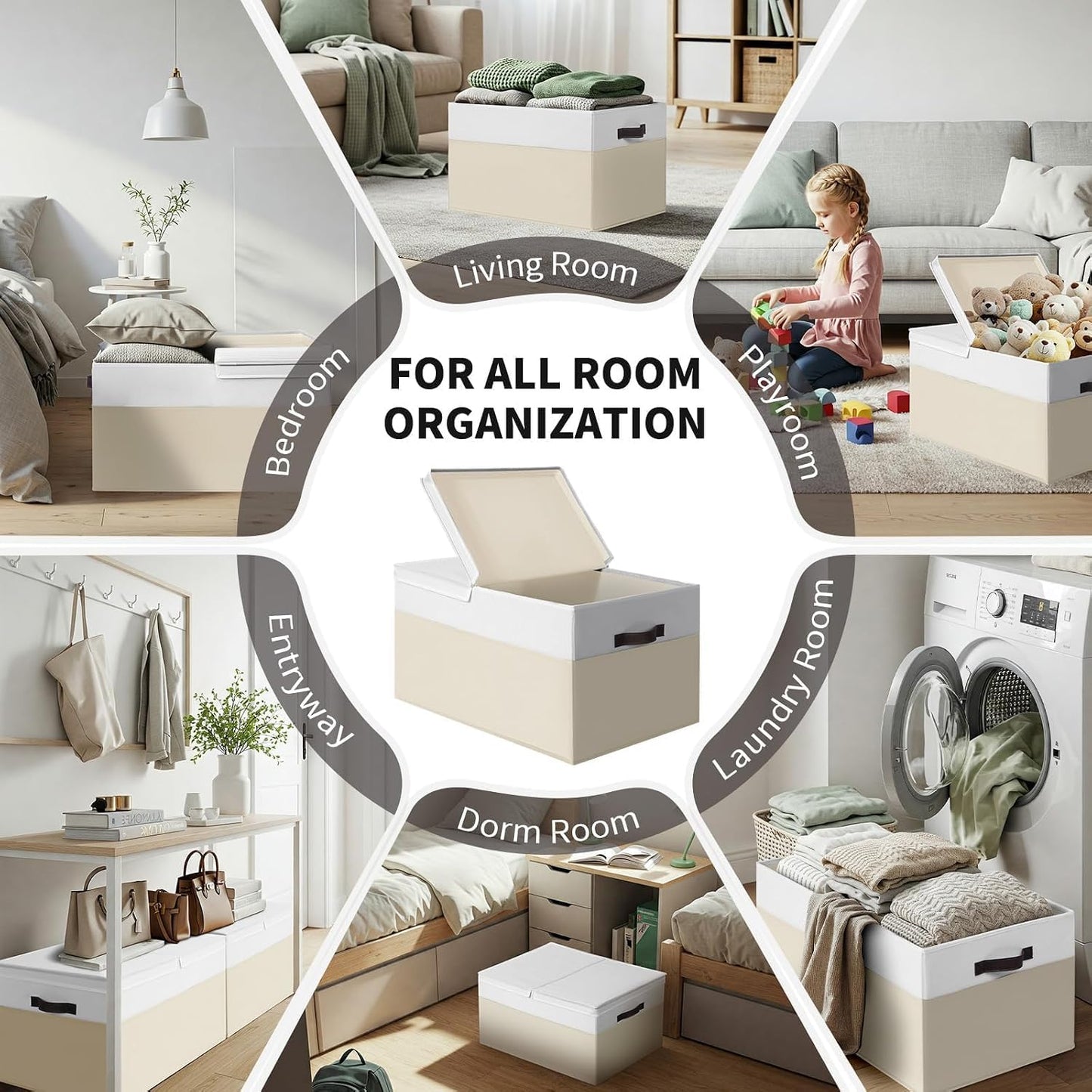 2 Pack EXTRA LARGE Blanket Storage Baskets with Lids, 22”x16”x12” Closet Organizers Bins for Clothes Towel/ Toy Storage Box with Lid Handles/ Stackable Decorative Fabric Bins for Living Room, Nursery