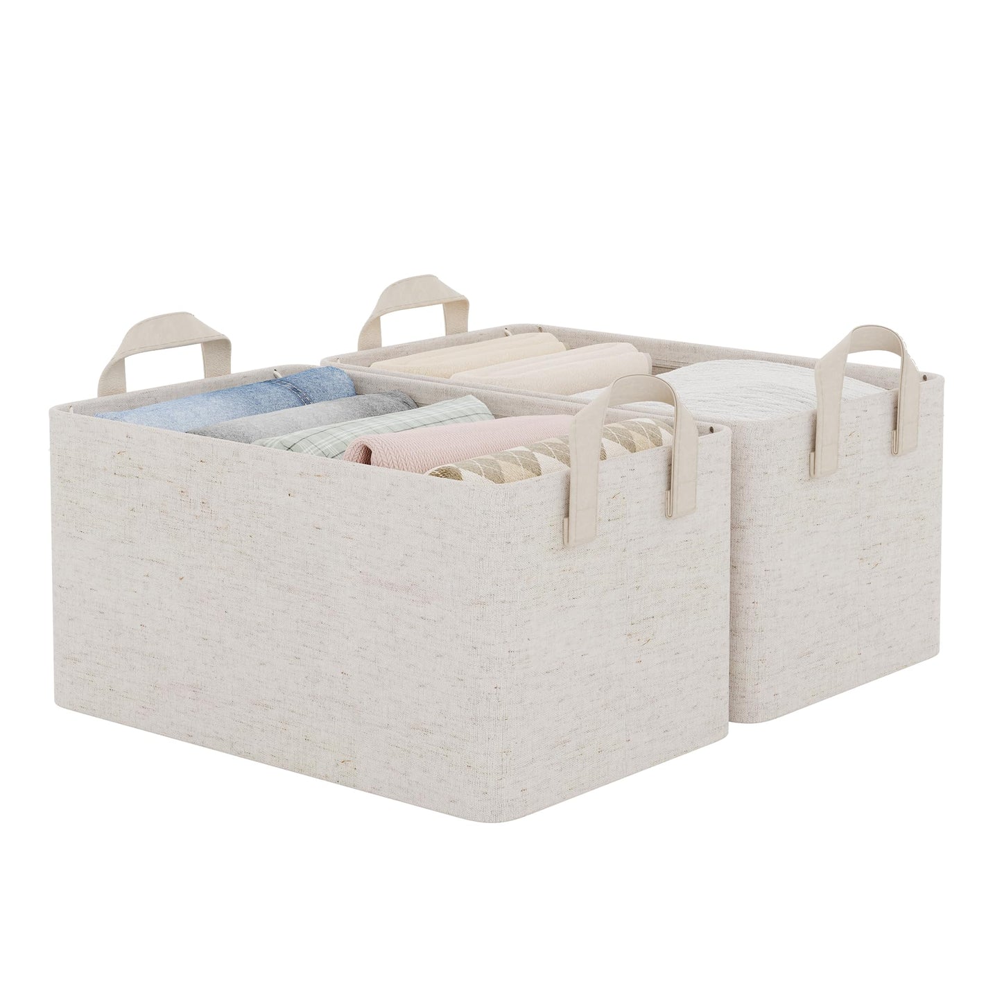StorageWorks Fabric Storage Bins, Khaki and Beige Stripes, 2-Pack