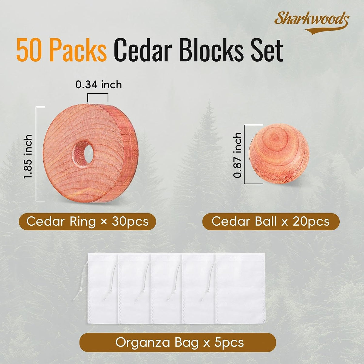 Cedar Blocks for Clothes Storage, 50 Pack, 30 Cedar Rings and 20 Balls
