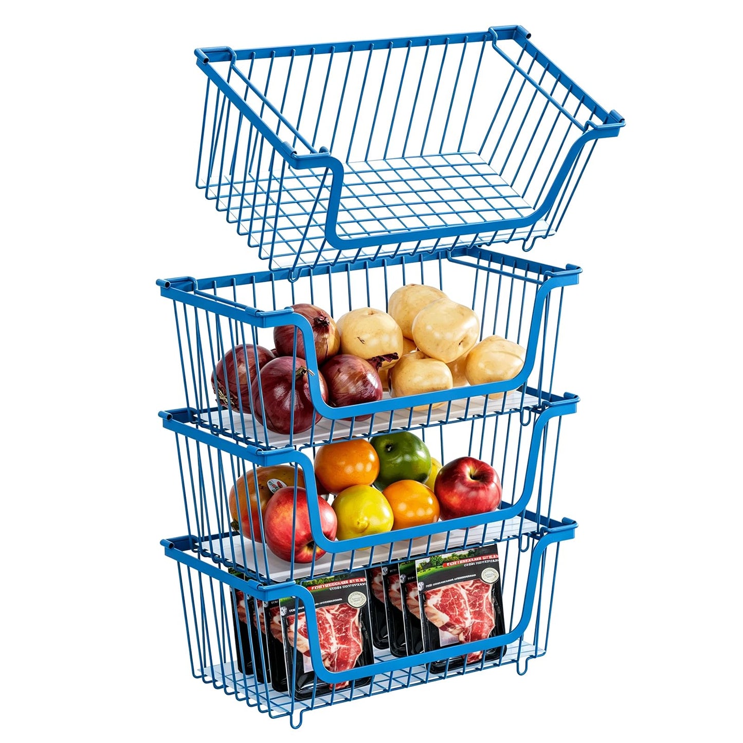 4 Pcs Stackable Wire Baskets Pantry Organizers and Storage Bins,Black