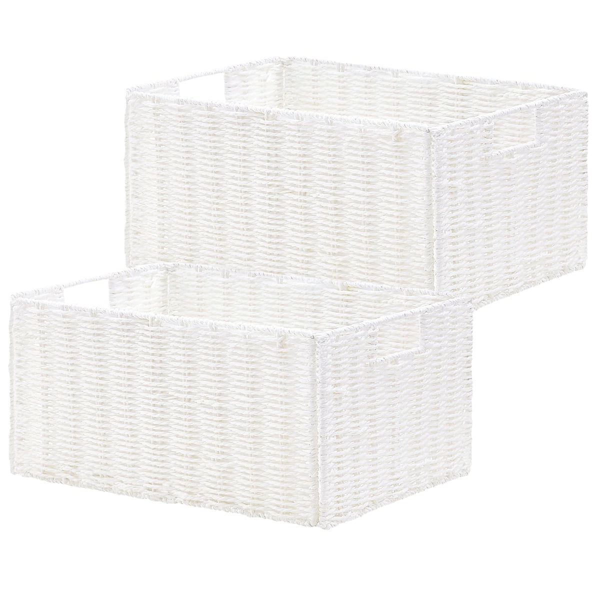 Vagusicc Wicker Storage Basket, Set of 2 Hand-Woven Paper Rope Wicker Basket, Small Storage Baskets for Organizing Toilet Paper Basket, Foldable Large Cube Storage Organizer Bins for Shelves (Natural)