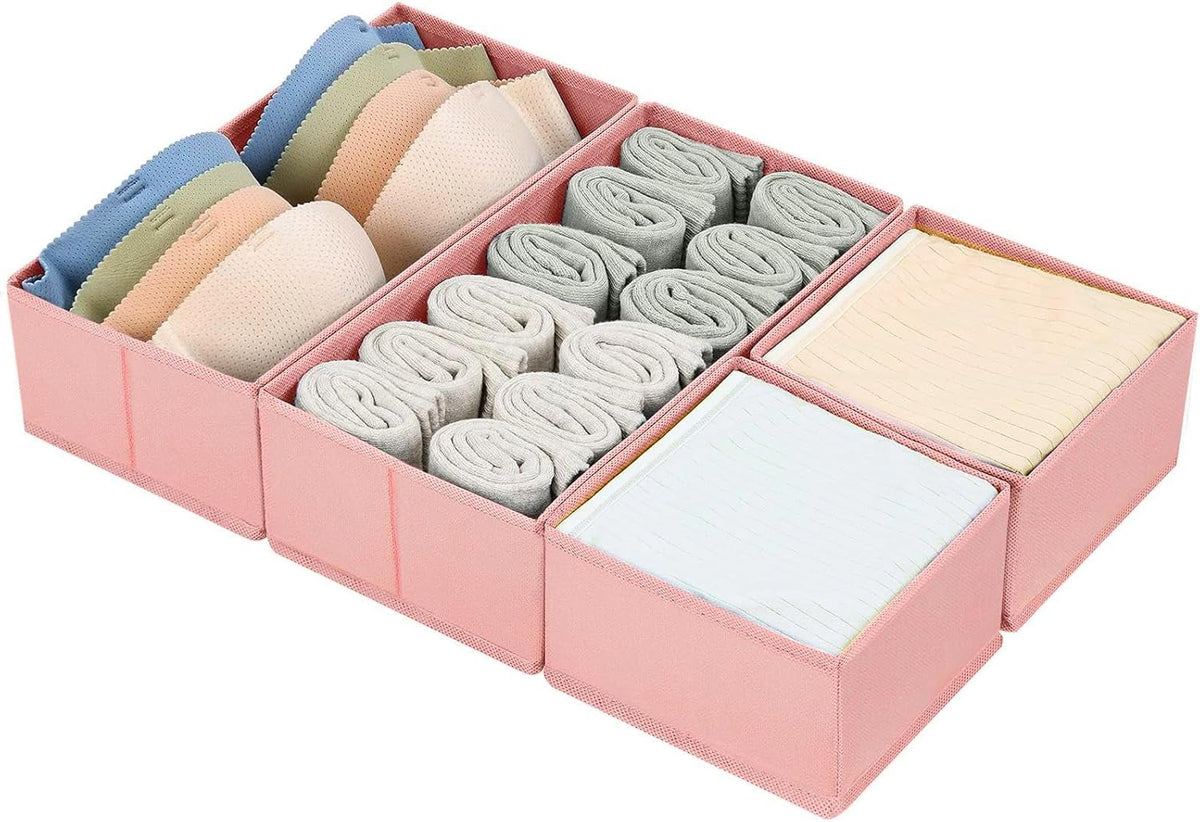 DIMJ Drawer Organizers Clothes, Dresser Organizer Bins for Baby Clothes,Underwear and Sock, Fabric Closet Organization and Storage Boxs, Drawer Dividers for Nursery, Clothing, Tie - 4 Pack, Beige
