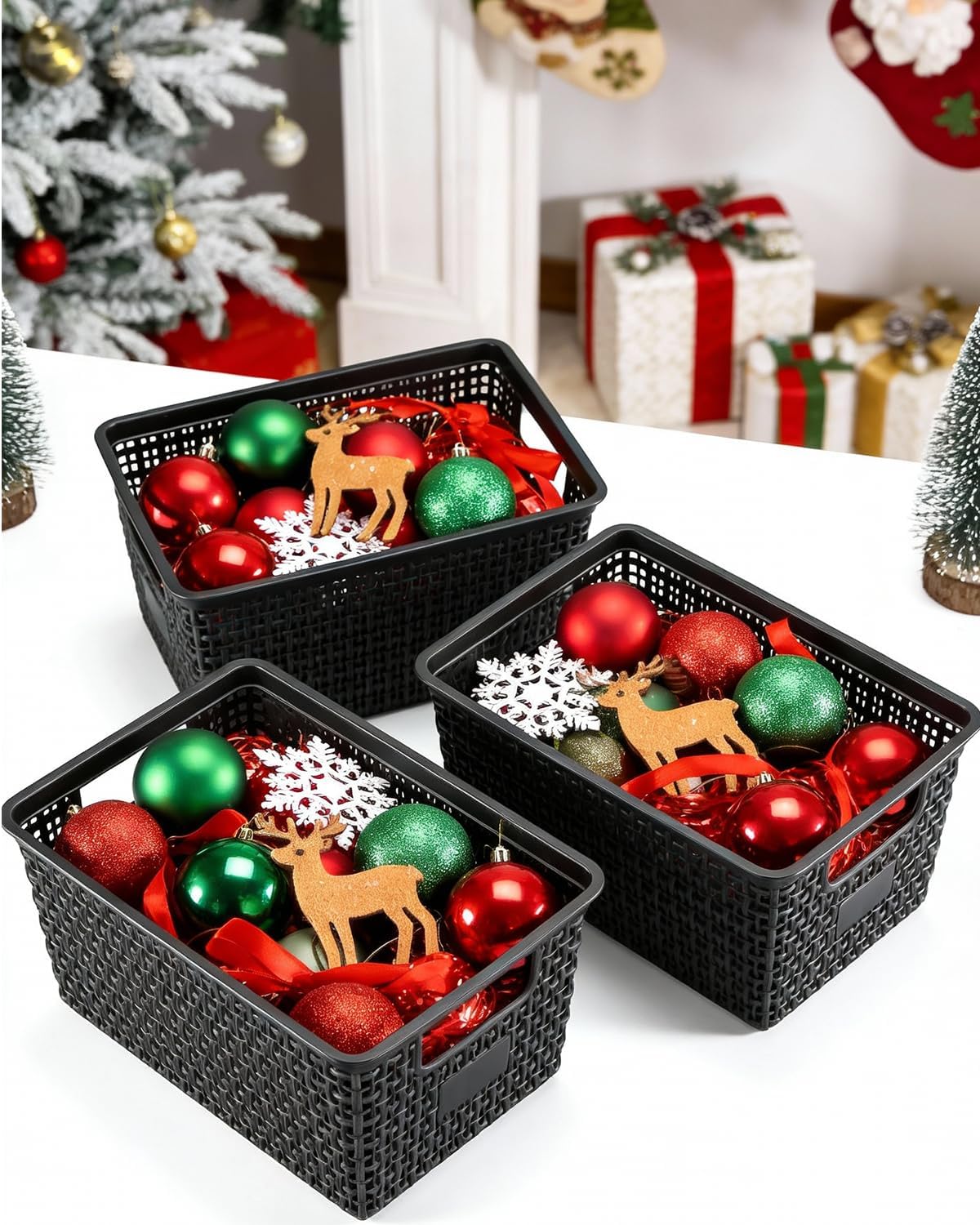 EOENVIVS Set of 6 Baskets For Organizing, Plastic Storage Bins and Small Basket for Organization and Storage Shelves Drawers Desktop Closet Playroom Classroom Office, Black