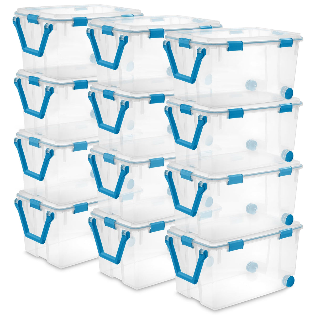 Sterilite 80 Qt Gasket Box, Stackable Storage Bin with Latching Lid and Tight Seal, Plastic Container to Organize Basement, Clear Base and Lid, 1-Pack