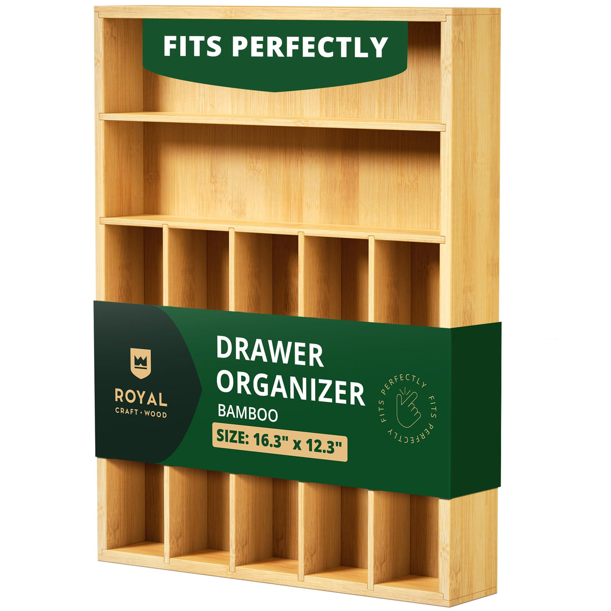 ROYAL CRAFT WOOD Luxury Bamboo Kitchen Drawer Organizer - Silverware Organizer, Utensil Holder & Cutlery Tray Drawer Dividers for Flatware (9 Slot, Natural)